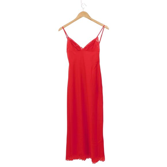 House of CB Women's Salma Red Rose Satin Slip‎ Dress Lace Trim Size XS Romantic - Picture 1 of 7